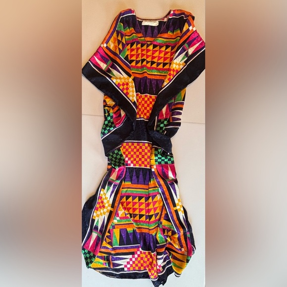 VINTAGE DAVID BROWN CALIFORNIA 70s 80s Bright Geometric Muumuu Kaftan Tunic - Picture 14 of 16